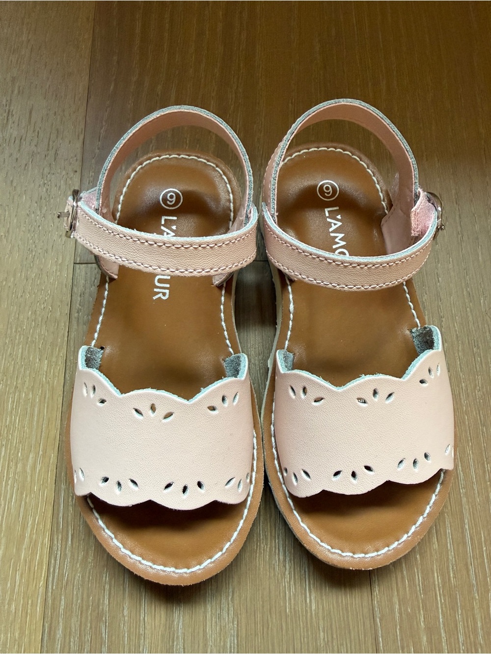 L'Amour Kids Blush Pink Scalloped Sandals